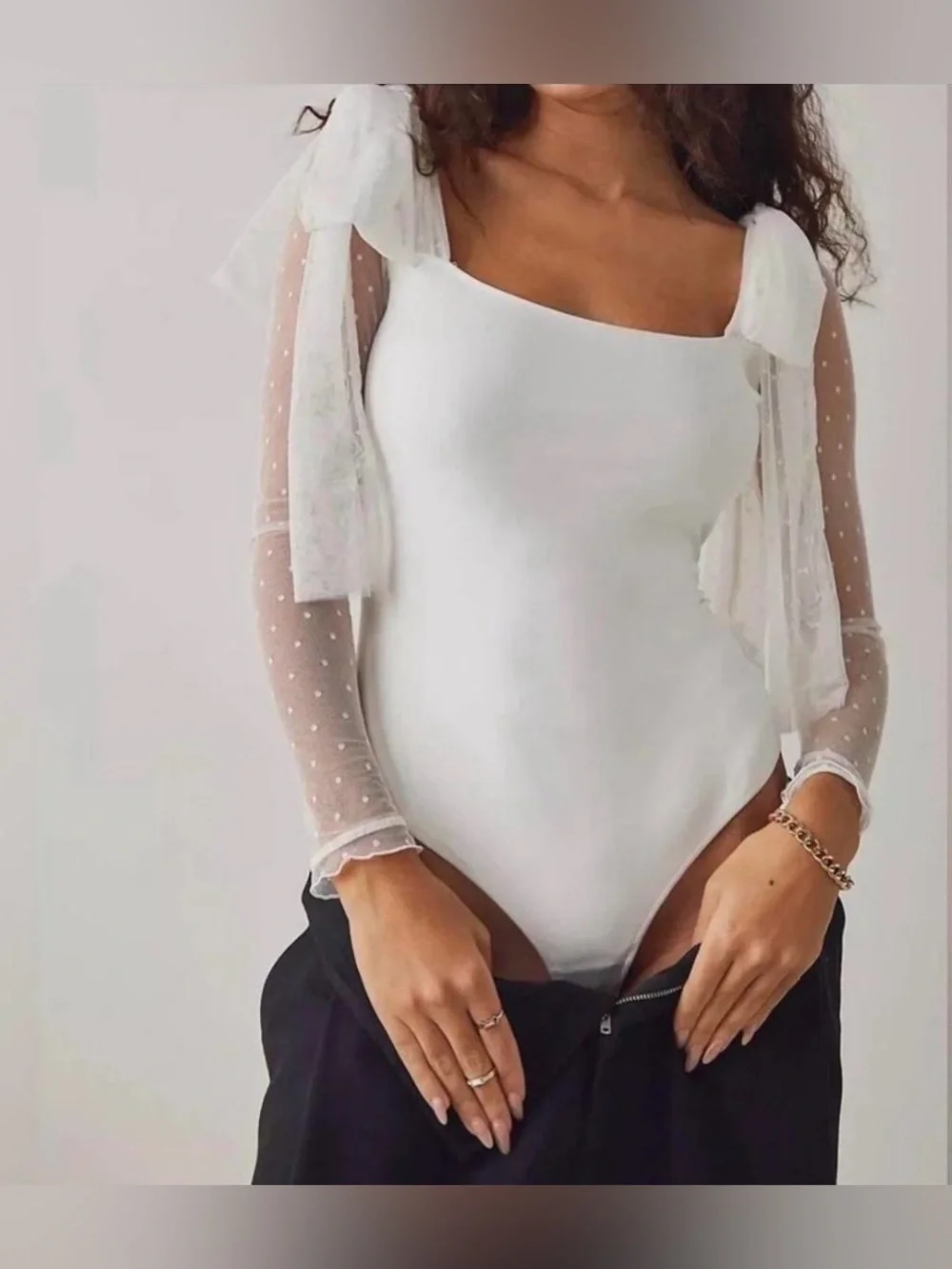 Free People White Sheer Polka-Dot Backless Bodysuit Dress - Picture 4 of 8